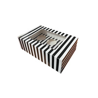 Black and White Stripe Cupcake Box with PVC Window 6 Wells