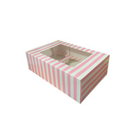 Pink and White Stripe Cupcake Box with PVC Window 6 Wells