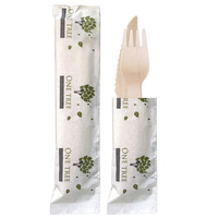 One Tree Wrapped Wooden Cutlery Knife Fork & Napkin Pkt of 100