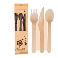 One Tree Wrapped Wooden Cutlery Knife, Fork, Spoon & Napkin Pkt of 100