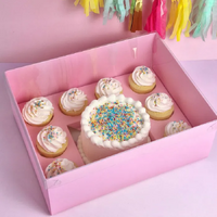 Pink Bento 8 Hole Cupcake & Cake Box w/ Lid 13x13x6"