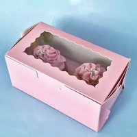 Pink 2 Hole Cupcake Box w/ Lid 6.2 x 3.5 x 2.9Inch