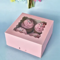 Pink 4 Hole Cupcake Box w/ Lid 6.2 x 6.2 x 2.9