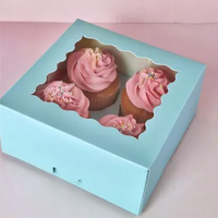 Blue 4 Hole Cupcake Box w/ Lid 6.2 x 6.2 x 2.9 