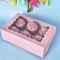 Pink 6 Hole Cupcake Box w/ Lid 9.4x 6.1x 2.9 Inch