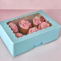 Blue 6 Hole Cupcake Box w/ Lid 9.4x 6.1x 2.9 Inch