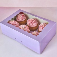 Lilac 6 Hole Cupcake Box w/ Lid 9.4x 6.1x 2.9 Inch