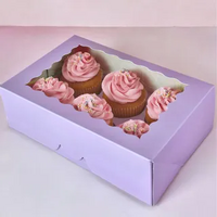 Lilac 6 Hole Cupcake Box w/ Lid 9.4x 6.1x 2.9 Inch