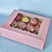 Pink 12 Hole Cupcake Box w/ Lid 12.7x 9.7x 3.5 Inch