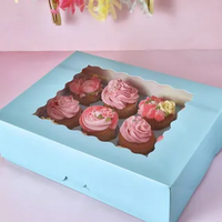 Blue 12 Hole Cupcake Box w/ Lid 12.7x 9.7x 3.5 Inch