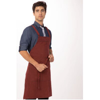 Chefworks Uptown Cross-Back Red Navy Bib Apron