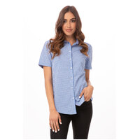 Chefworks Womens Modern Gingham Short Sleeve Dress Shirt Blue XS-2XL