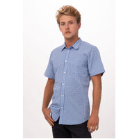 Chefworks Modern Gingham Short Sleeve Dress Shirt Blue S - 3XL
