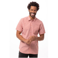 Chefworks Modern Gingham Short Sleeve Dress Shirt Rust S & M