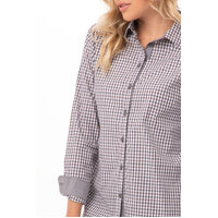 Chefworks Womens Gingham Long Sleeve Dress Shirt Chocolate XS-2XL