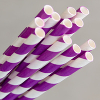 SALE......Eco-Straw Regular Paper Straw Purple/White stripe Pk of 250