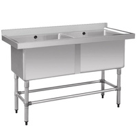 Sink Double Deep Pot 1410x600x900mm Splashback & Full Stainless