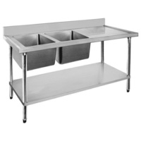 Double Bowl Left Sink 1500x600mm Undershelf & Splashback Stainless Top