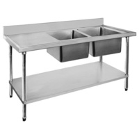 Double Bowl Right Sink 1500x600mm Undershelf & Splashback Stainless Top