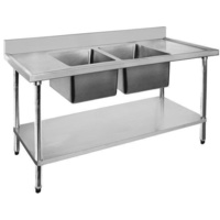 Double Bowl Centre Sink 1800x600mm Undershelf & Splashback Stainless Top