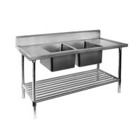 Double Bowl Centre Sink Bench 1200x600mm Pot Shelf & Full Stainless