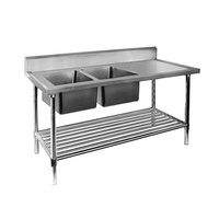 Double Bowl Left Sink Bench 1500x600mm Pot Shelf & Full Stainless