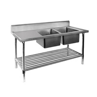 Double Bowl Right Sink Bench 1500x600mm Pot Shelf & Full Stainless