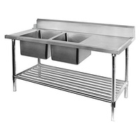 Double Bowl Dishwasher Inlet Left 1800mm Pot Shelf & Full Stainless