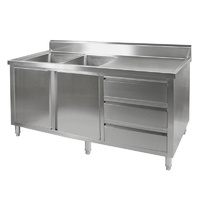 Cabinet w Double Left Hand Sink 2100x700mm Splashback & Full Stainless