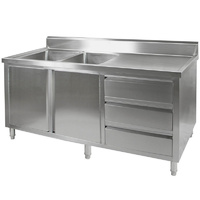 Cabinet w Double Left Hand Sink 2400x700mm Splashback & Full Stainless