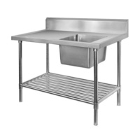 Single Bowl Right Sink Bench 1200x600mm Pot Shelf & Full Stainless