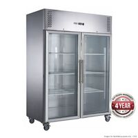 Two Full Glass Door Upright S/S Fridge 1200L 1340x810x2000