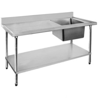 Single Bowl Right Sink 1200x700mm Undershelf & Splashback Stainless Top