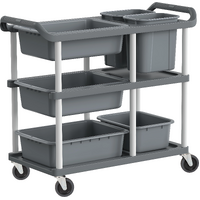 Large 3 Tier Serving/Cleaning Trolley with Tubs- Grey 1020x 462x 870mm