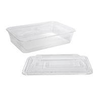 500x Clear Plastic Container w Dome Lid 500mL Rectangle Disposable Chinese Dish