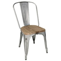 Bolero Steel Dining Chairs Wooden Seat Galvanised Pack of 4