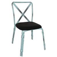 Bolero Antique Sky Blue Steel Chairs with Black PU Seat Pack of 4