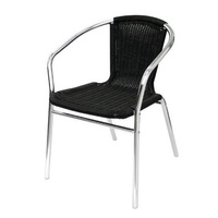 Bolero Aluminium and Wicker Stackable Chairs, Black Set of 4