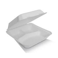 Sugarcane Clam Dinner Box 3 Compartment 230x230x80mm Pkt of 100