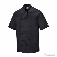 SALE Portwest Kent Short Sleeve Chef's Jacket Black [Size: XL]