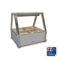 Roband Heated Bain Marie Display Angled Double w 4x 1/2 Pans & Rear Roller Doors