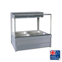 Roband Heated Bain Marie Display Square Double w 4x 1/2 Pans & Rear Roller Doors