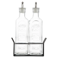 Kilner Glass Set of 2 Oil Bottles 600ml & Metal Rack 