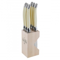 Laguiole by Andre Verdier Debutant Ivory Steak Knife Set of 6 in Block