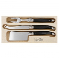 Laguiole by Andre Verdier Debutant Black Cheese Knife Set 3 Pieces with Fork