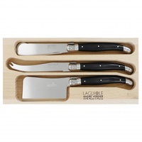 Laguiole by Andre Verdier Debutant Black Cheese Knife Set 3 Pieces with Sandwich Knife