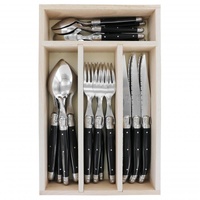 Laguiole by Andre Verdier Debutant Black Cutlery Set 24 Piece in Tray