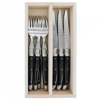 Laguiole by Andre Verdier Debutant Black Cutlery Set 12 Piece in Tray