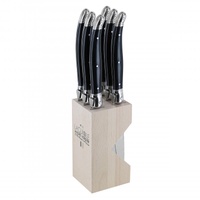 Laguiole by Andre Verdier Debutant Black Steak Knife Set of 6 in Block