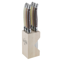 Laguiole by Andre Verdier Debutant Mixed Brown Handle Steak Knife Set of 6 in Block